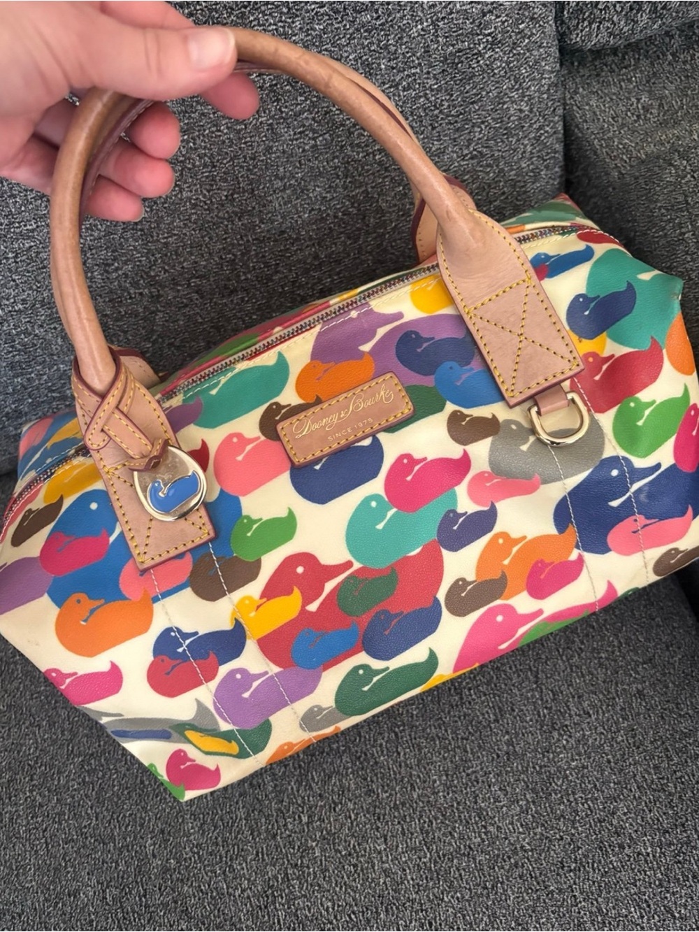 Dooney & Bourke Multicolor Duck-Print Satchel with Natural Leather Trim